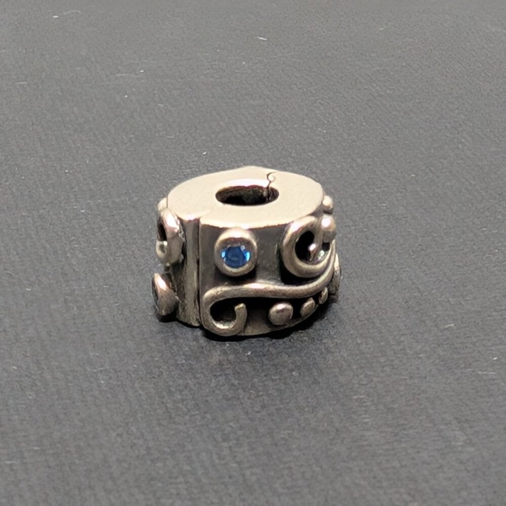Pandora Women's Retired Sterling Silver Blue Cubic‎ Zirconia Clasp CZ Bead
